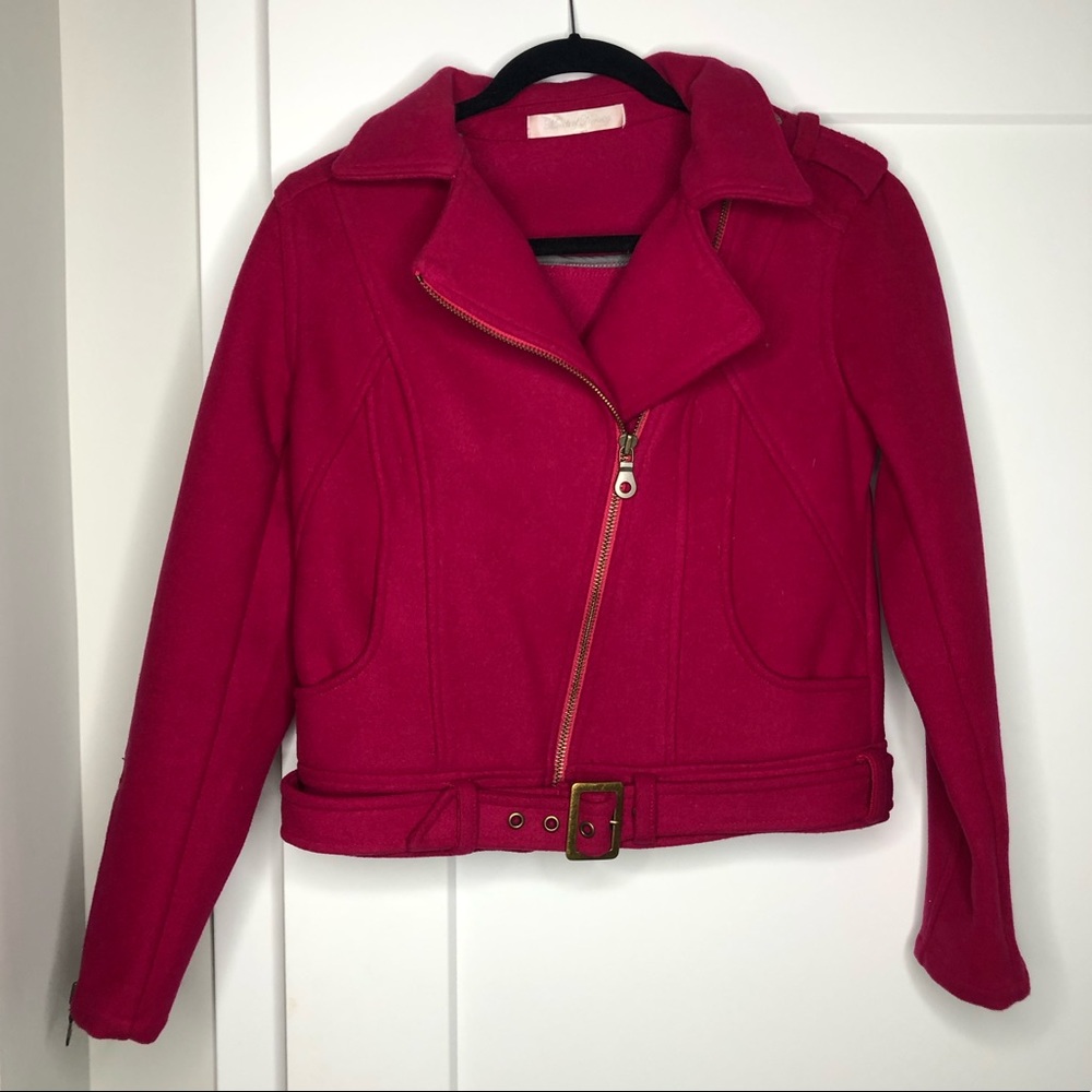 Wool biker coat. More magenta than it is showing